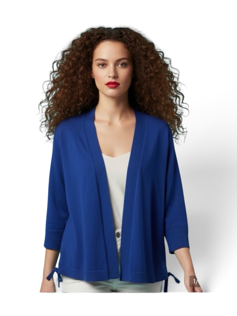 89th & Madison Royal Blue Open Front Cardigan M Side Lace 3/4 Sleeve